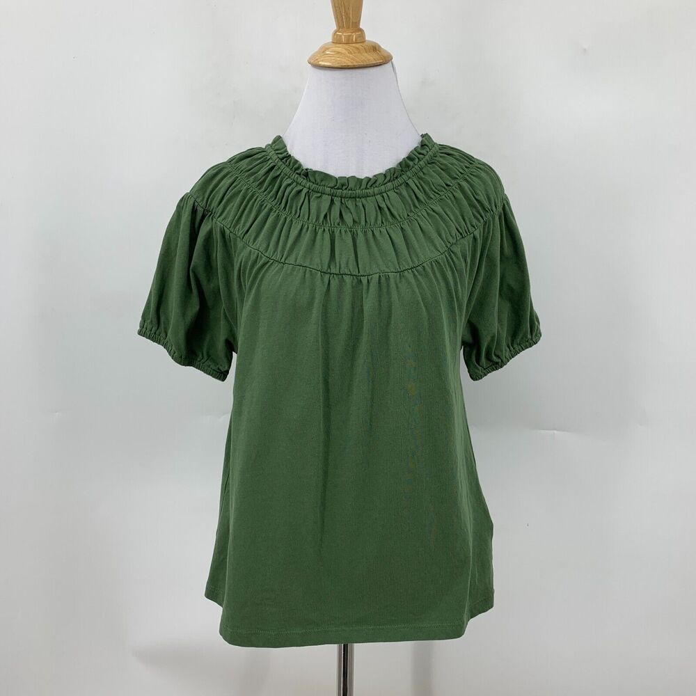 J Crew Circle Smocked Tee Womens XS Extra Small Avocado Keyhole Short Sleeve - Picture 2 of 12